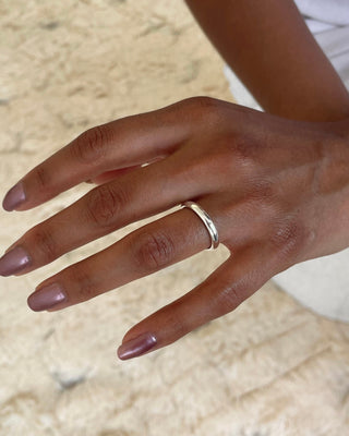 Womens D profile wedding ring on a hand